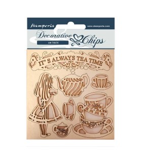 Stamperia Alicia en el pais de las maravillas tea time decorative chips maderas 14x14 cm